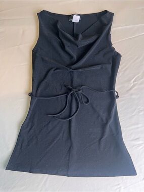 Vintage 90's Y2K Glitter Black Cowl Neck Party Sleeveless Top With Waist Tie